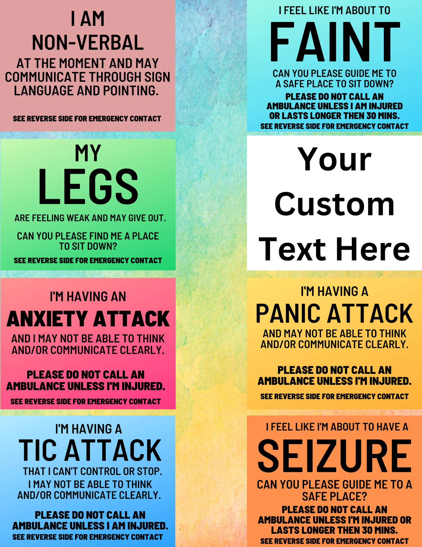 Disability/Disorder Medical ID Card, Alert Cards & Pin | Disability/Disorder Awareness | *PLEASE READ DISCRIPTION*