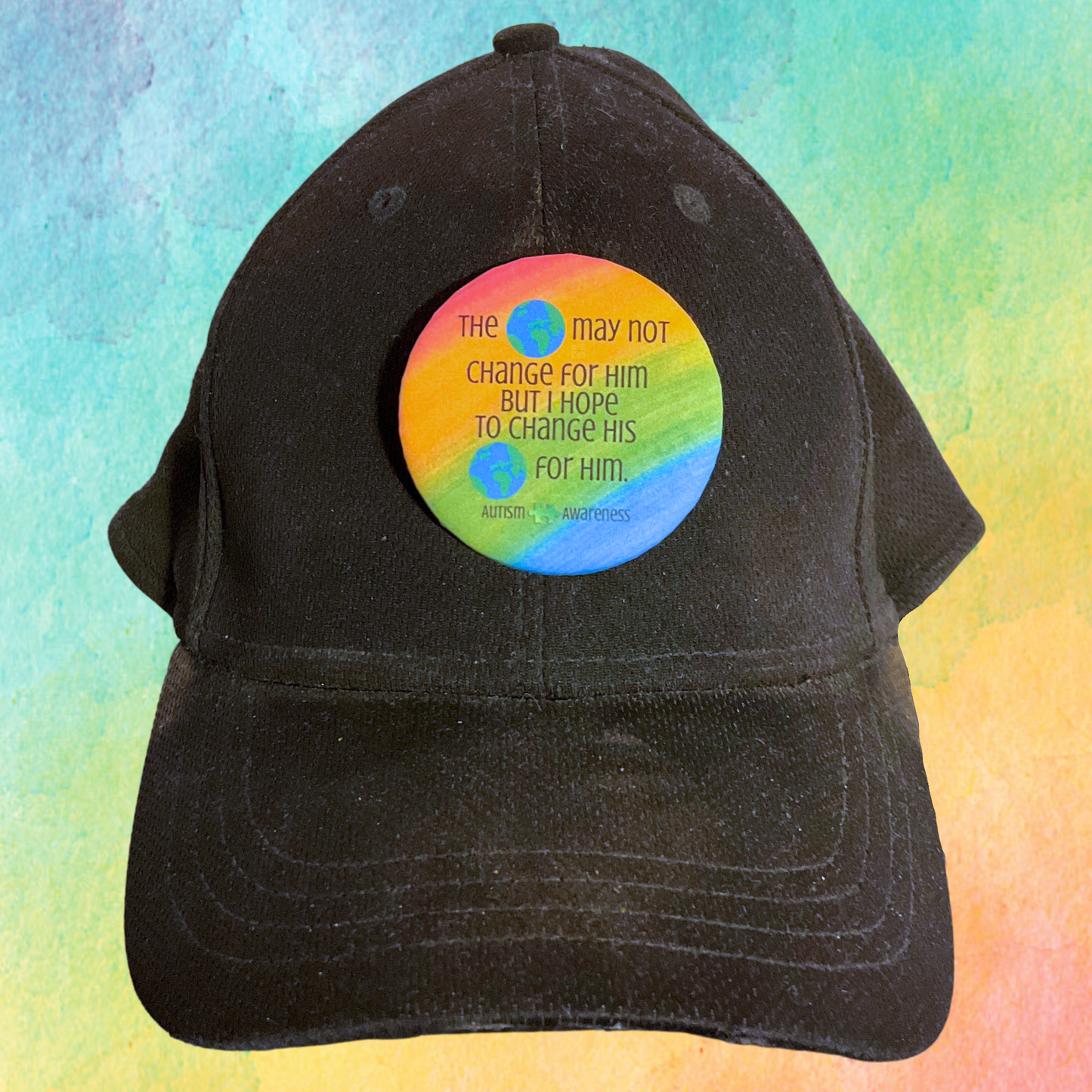 The World May Not Change For Him Rainbow | Autism Awareness Pin