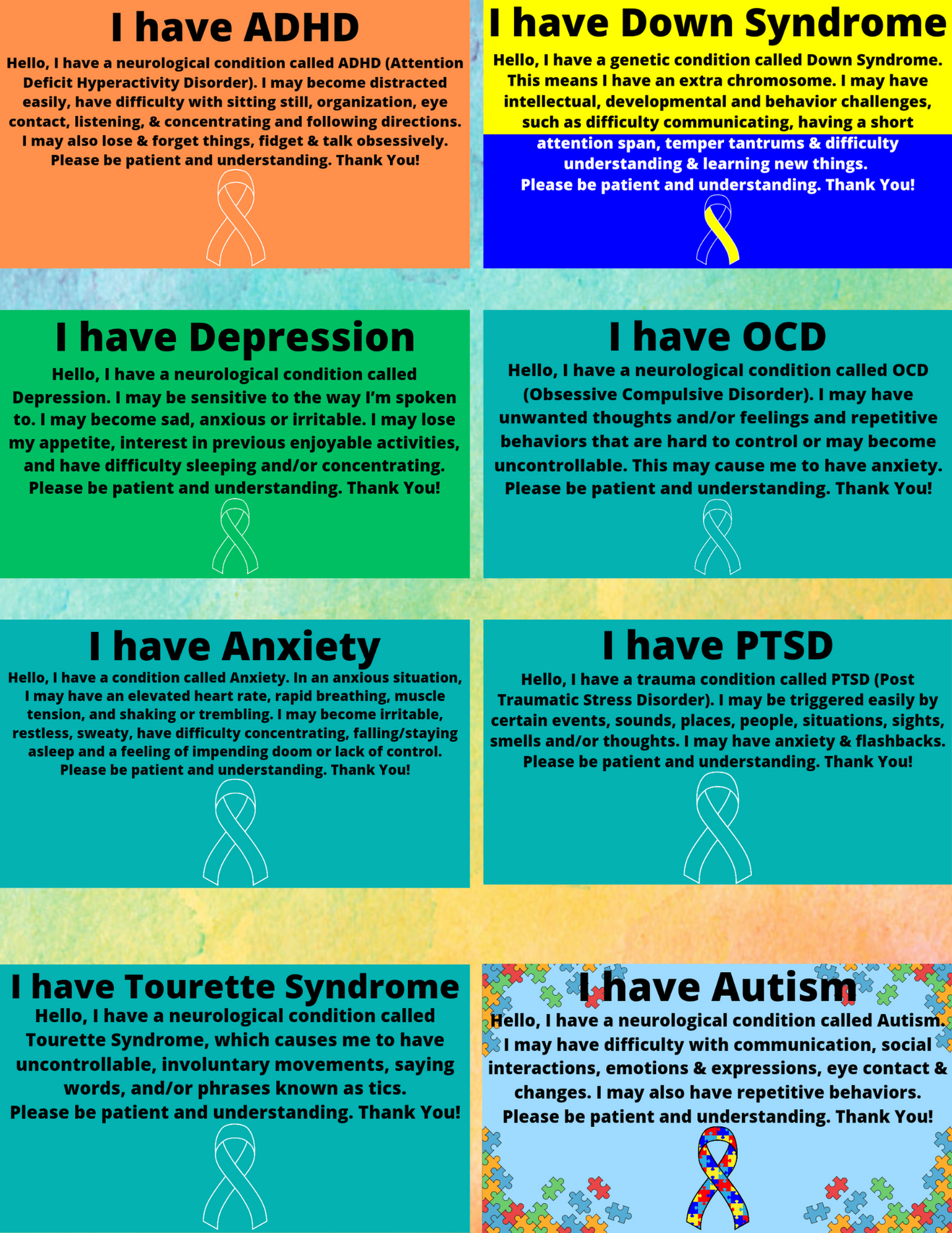 Disability/Disorder Medical ID Card, Alert Cards & Pin | Disability/Disorder Awareness | *PLEASE READ DISCRIPTION*