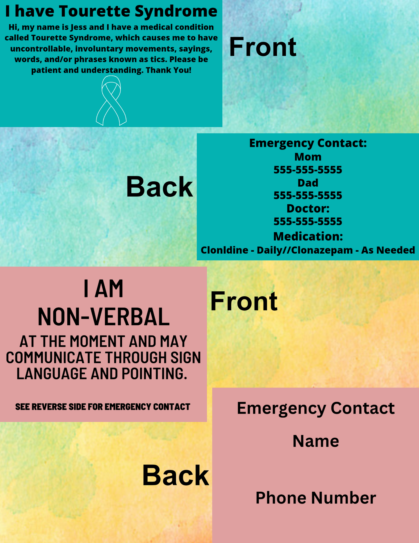 Disability/Disorder Medical ID Card, Alert Cards & Pin | Disability/Disorder Awareness | *PLEASE READ DISCRIPTION*